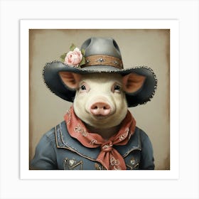 Marjorie The Cowgirl Pig Animal Art Print 2 Art Print