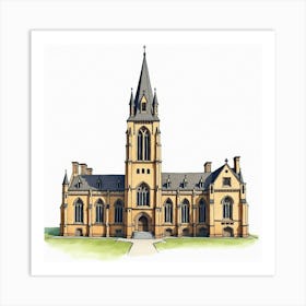 Watercolor Illustration Of The Manchester Town Hall, Showcasing Its Gothic Architecture And Historic Significance Art Print