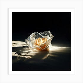 Crumpled Plastic Wrapper Foreground Contrasting Against A Pristine Dark Background Focus On Texture (1) Art Print