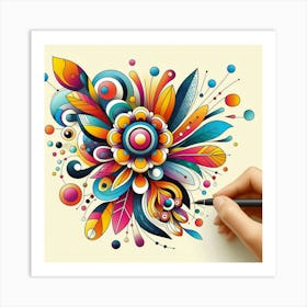 Colorful Flower Drawing Art Print