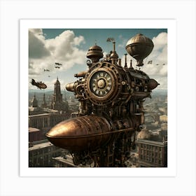 Stock Photography A Steampunk City With Gears Cogs And Airship 3(1) Art Print