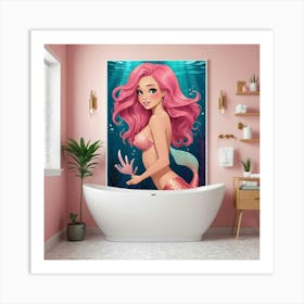 Default Amber Pink Haired Mermaid Bathroom Art Print 1 Art Print