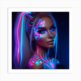 A woman and glowing neon 2 Art Print