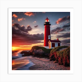 Lighthouse At Sunset 24 Art Print