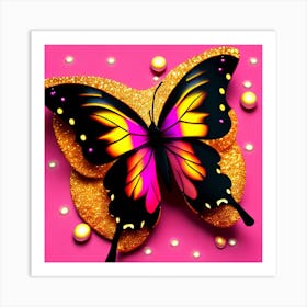 Butterfly On A Pink Background Art Print