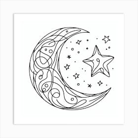 Moon and stars Picasso style 2 Art Print