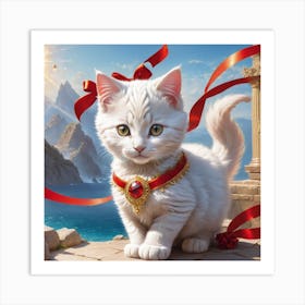 Pretty White furry Cat Art Print