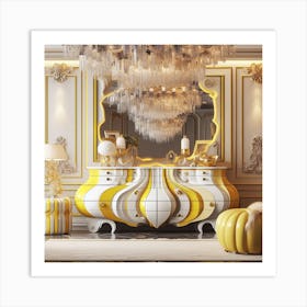 Gold And White Bedroom Art Print