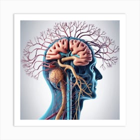 Human Head With Brain And Nerves Art Print