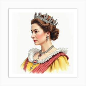 Beautifully Detailed Watercolor Artwork Of Queen Elizabeth I, Majestic 1 Art Print