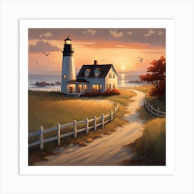 Lighthouse At Sunset 4 Art Print