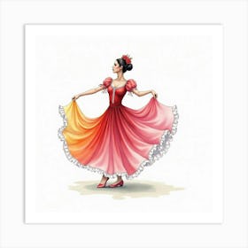 Spanish Dancer’S Colorful Costume Captured In Delicate Watercolor Art Print