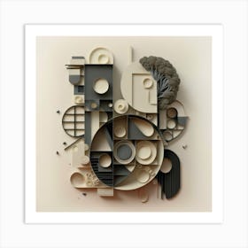 Bauhaus style rectangles and circles in black and white 4 Art Print