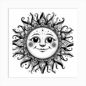 Blackwork Style, The Sun 3 Art Print