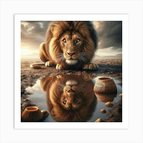 Lion In The Puddle Art Print