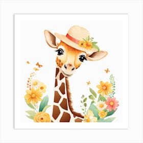 Floral Baby Giraffe Nursery Illustration (2) Art Print