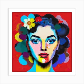 Woman With Flowers On Her Head Art Print