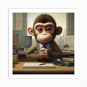 Boss Monkey In Office Art Print