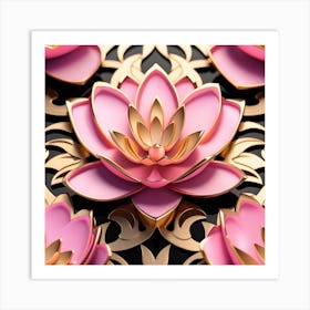 Pink Lotus Flowers On Black Background Art Print