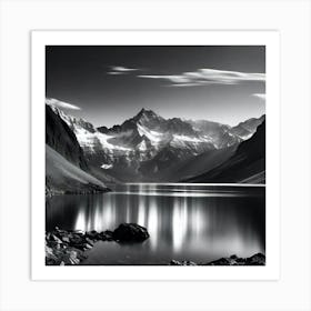 Black And White Mountain Lake 26 Art Print