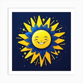 Lovely smiling sun on a blue gradient background 136 Art Print