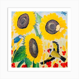 Sunflowers And Birds Art Print