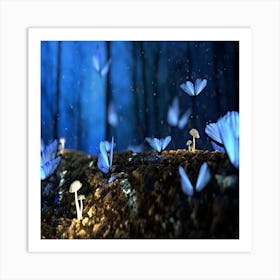 Blue Butterflies In The Forest Art Print