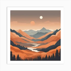 Misty mountains background in orange tone 16 Art Print