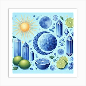 Blue Moon And Crystals Art Print