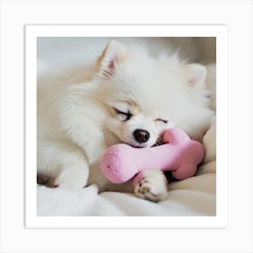 Dog Sleeping With Toy Art Print