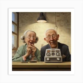 Old Couple At The Radio Art Print