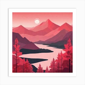 Misty mountains background in red tone 48 Art Print