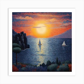 Sailboats At Sunset Art Print