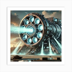 A High Tech Sci Fi Scene Showing A Massive Land Ba Art Print