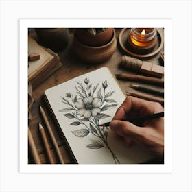 Flower Drawing Art Print