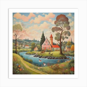 Naive art, Landscape 1 Art Print