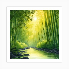 A Stream In A Bamboo Forest At Sun Rise Square Composition 353 Art Print