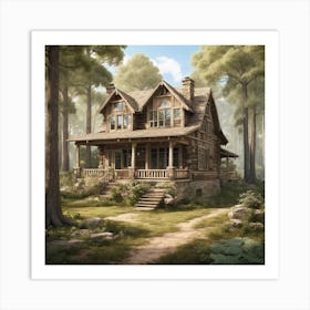 Log Cabin In The Woods Art Print