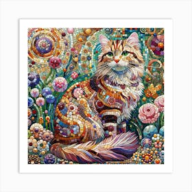 Cat In The Garden Mosaic Inspired Art Print