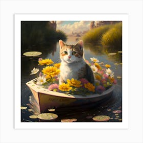 Cat In A Boat 1 Art Print