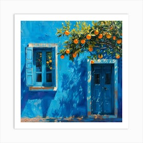 Oranges On A Blue House Art Print