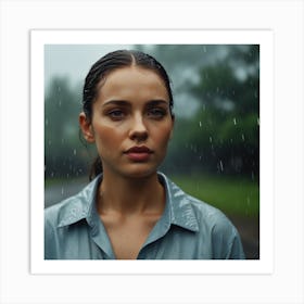 Portrait Of A Woman And Rain Art Print