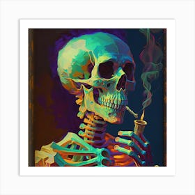 Skeleton Smoking A Pipe Art Print