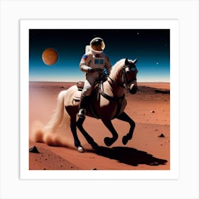 Astronaut Riding A Horse In Space Art Print