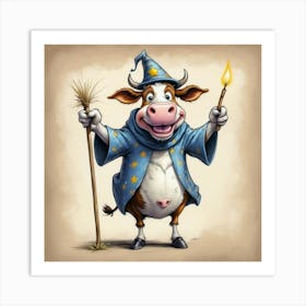 Cartoon Cow Wizard Art Print