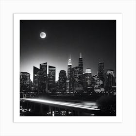 Chicago Skyline At Night 1 Art Print