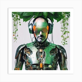 Robot With Headphones 2 Art Print