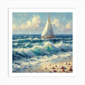 Sailboat On The Sea, Acrylic Painting Style 1 Art Print