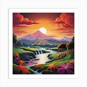 Sunset Over The Jungle Art Print