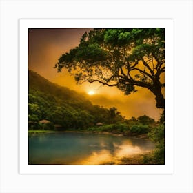 Sunset In The Jungle Art Print